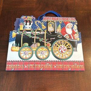 Mary Engelbreit Artist Christmas Santa Elves Train Gift Bag